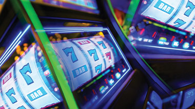 Slot machine in a relfection