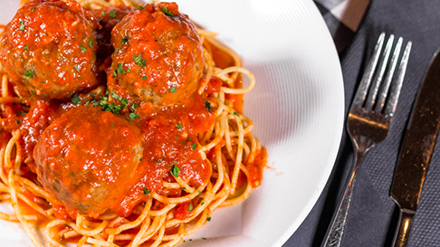 Plate of spaghetti and meatballs